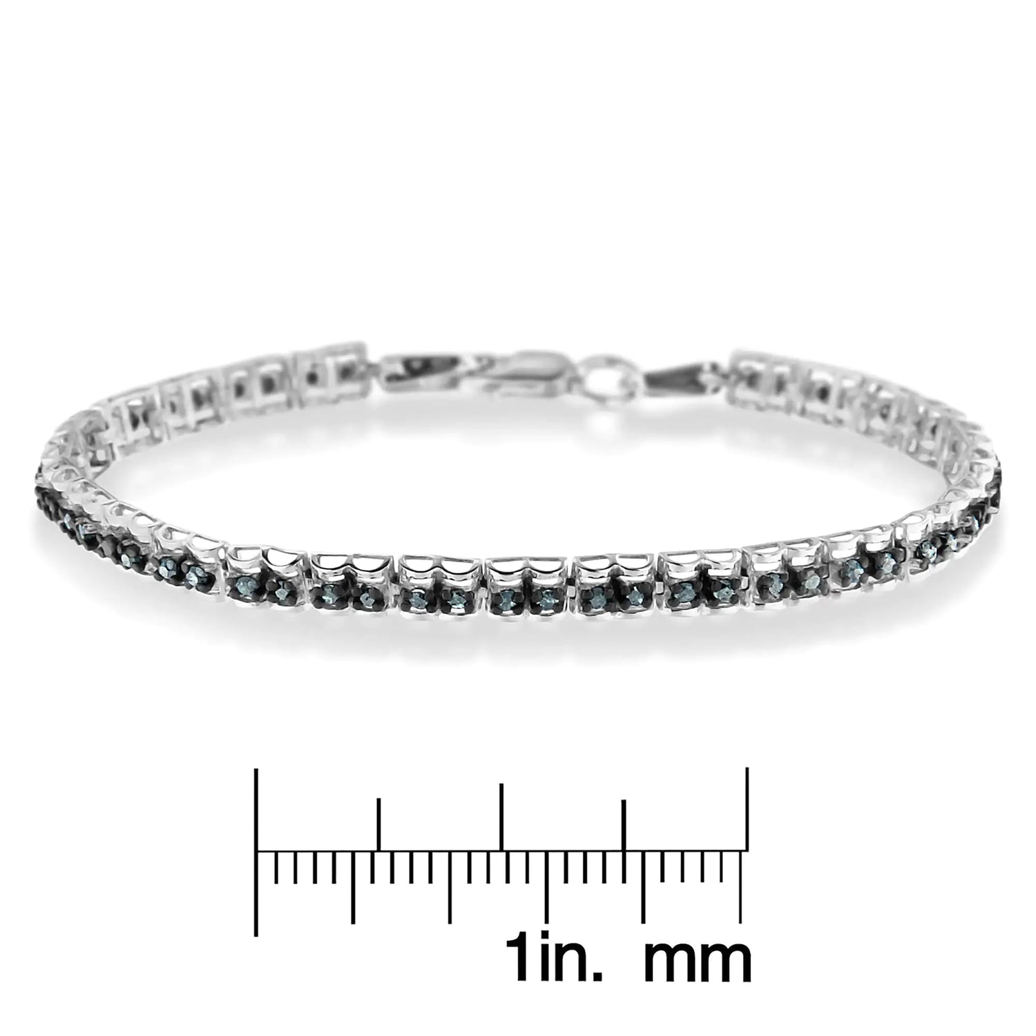 Black Rhodium over .925 Sterling Silver 1.0 Cttw Rose Cut Diamond Double-Link 7&quot; Tennis Bracelet (Blue Color, I1-I2 Clarity)