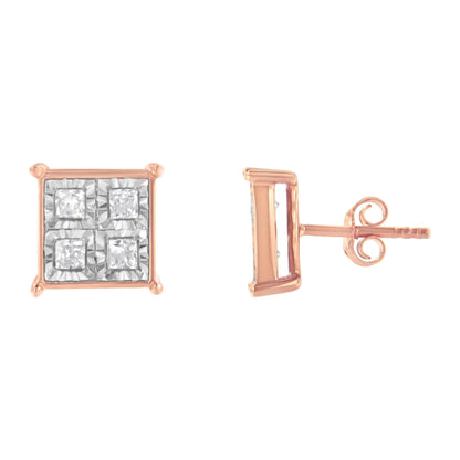 Rose Gold Plated Sterling Silver Diamond Composite Stud Earrings (3/4 cttw, J-K Color, I1-I2 Clarity)