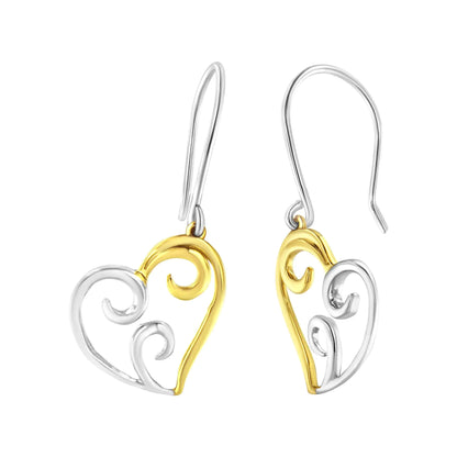 14K Half Silver and Gold Heart Earrings