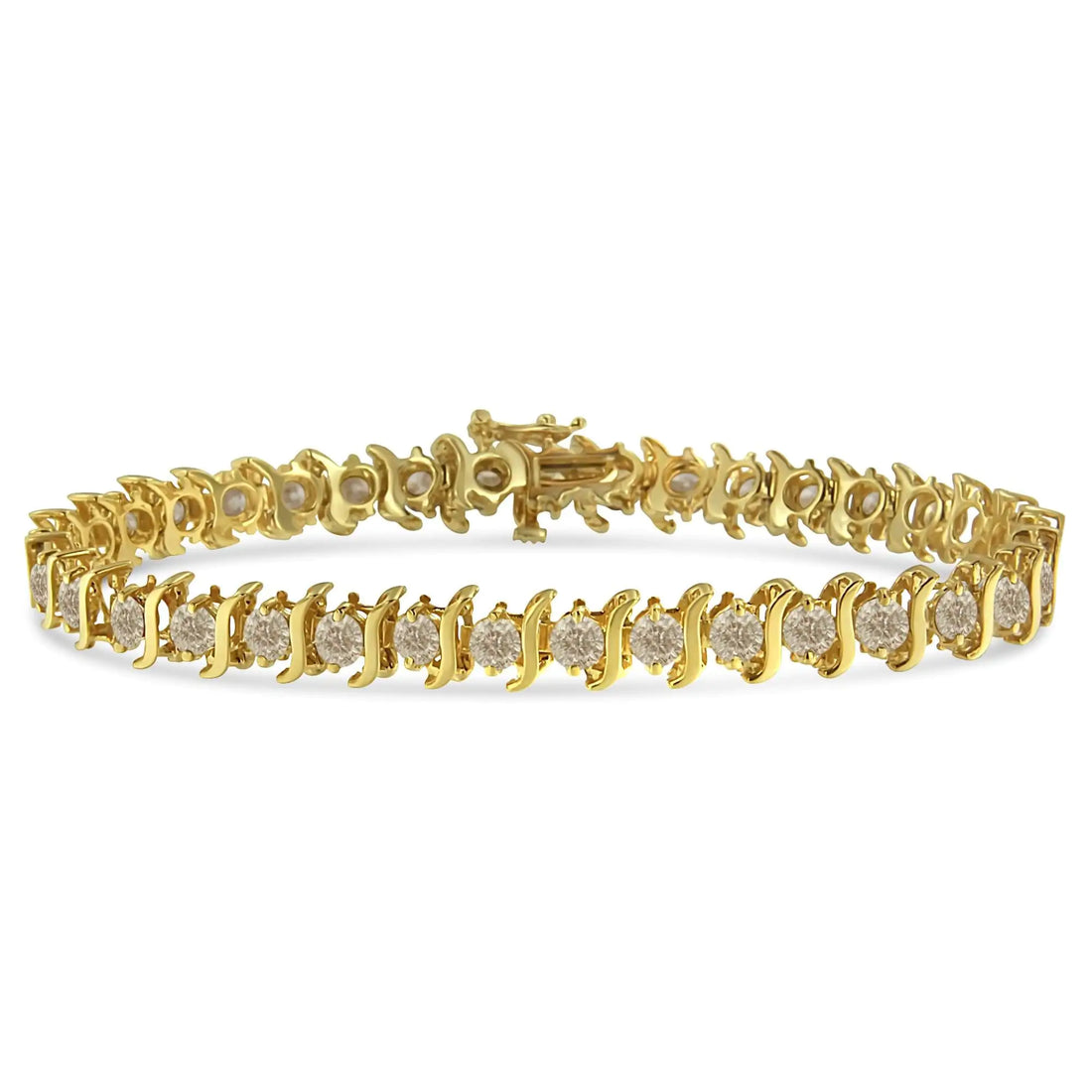 14K Yellow Gold-Plated .925 Sterling Silver 6.0 cttw Classic Round-Cut Diamond &quot;S&quot; Link Bracelet (J-K Color, I1-I2 Clarity) - Size 7.5&quot;