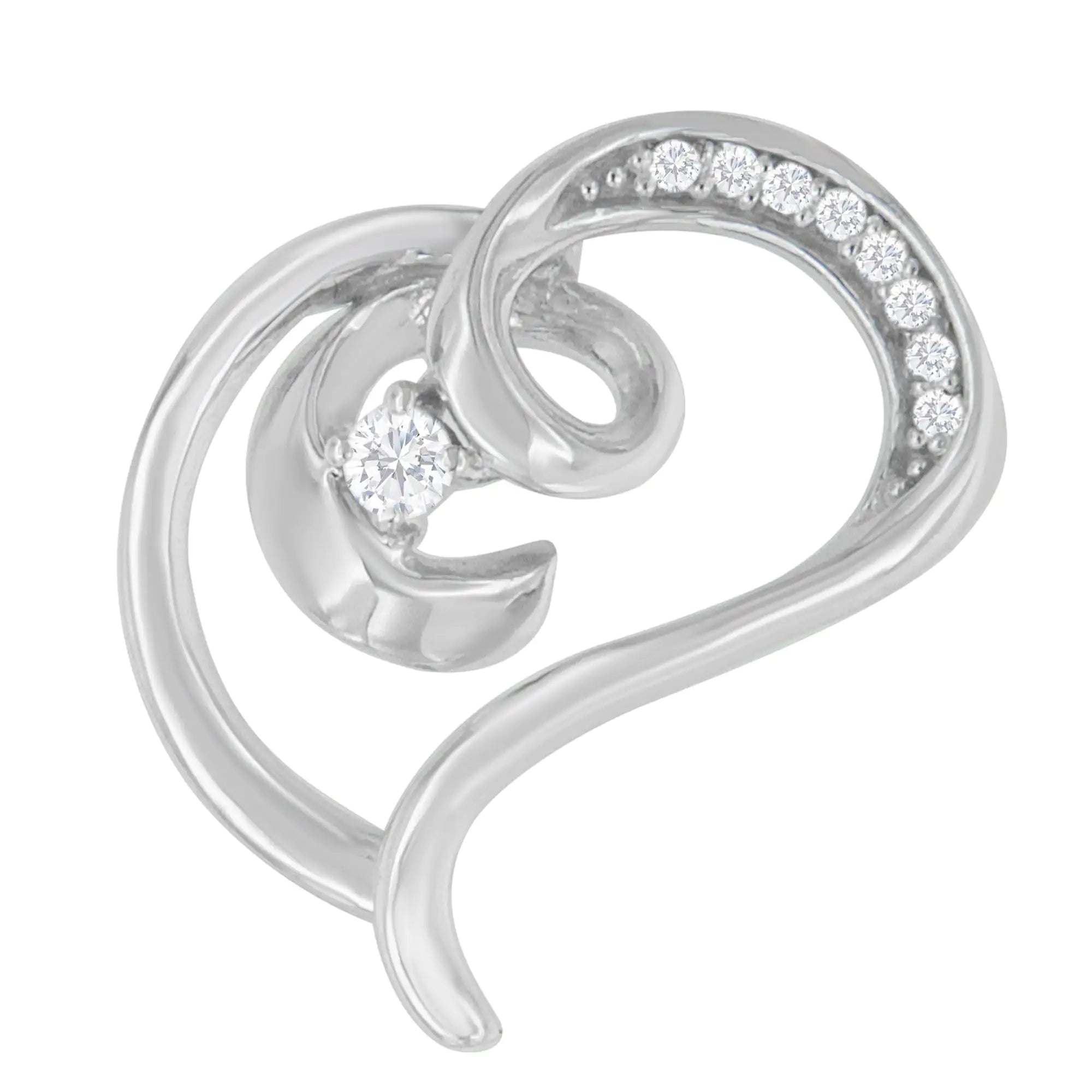 10K White Gold Diamond Accented Espira Open Spiral Twist Heart &