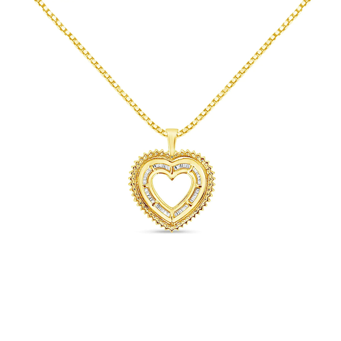 14K Yellow Gold Plated .925 Sterling Silver 1.0 Cttw Round and Baguette-Cut Diamond Composite Hearth 18&quot; Pendant Necklace (I-J Color, I1-I2 Clarity)