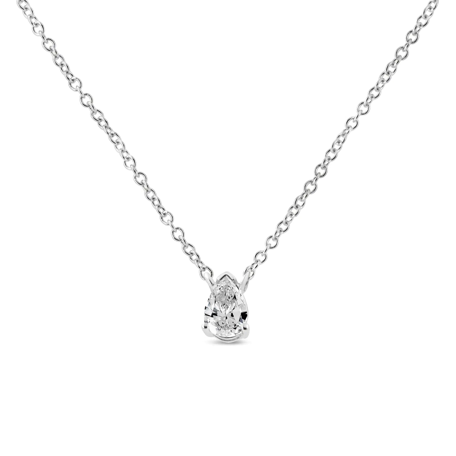 14K White Gold 1/5 Cttw Pear Shape Solitaire Diamond 18&quot; Pendant Necklace (G-H Color, VS2-SI1 Clarity)