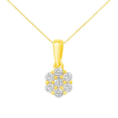 14K Yellow Gold 1/2 Cttw Prong Set, Round-Cut 7 Stone Diamond Flower 18&quot; Pendant Necklace (J-K Color, VS1-VS2 Clarity)