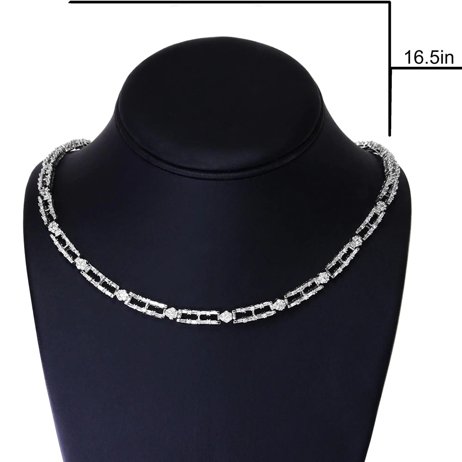 AGS Certified 14K White Gold 8 1/2 Cttw Diamond Alternating Bar and Floral Cluster Link 18&quot; Choker Necklace (G-H Color, SI2-I1 Clarity)