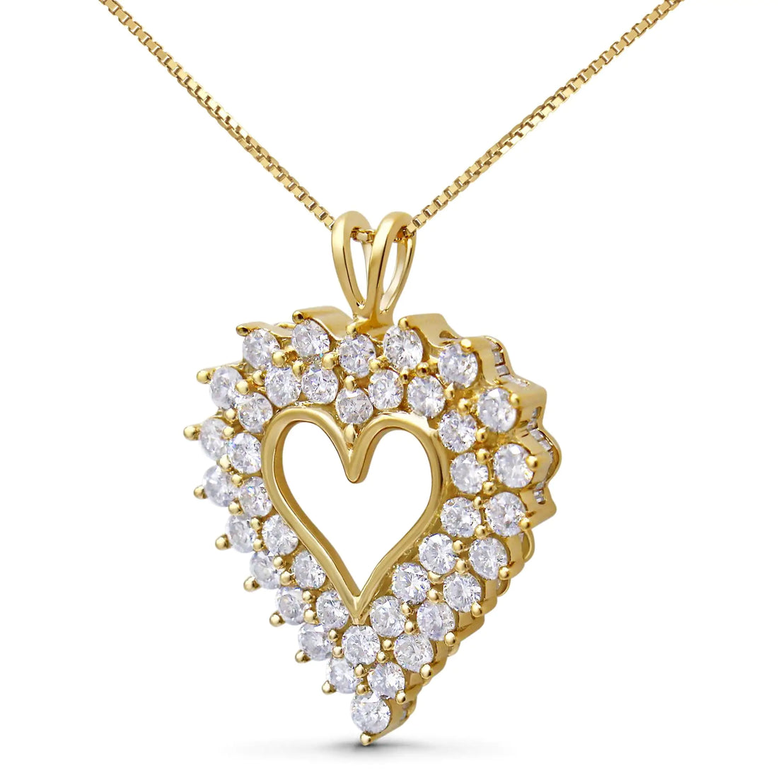 14K Yellow Gold Plated .925 Sterling Silver 4.0 Cttw Diamond Shadow Frame Heart 18&quot; Pendant Necklace (J-K Color, I1-I2 Clarity)