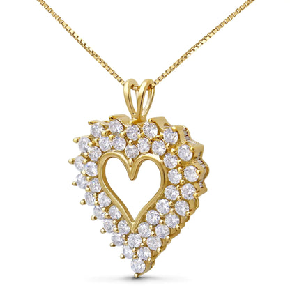 14K Yellow Gold Plated .925 Sterling Silver 4.0 Cttw Diamond Shadow Frame Heart 18&quot; Pendant Necklace (J-K Color, I1-I2 Clarity)