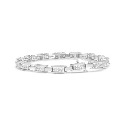 14K White Gold 2.0 Cttw Princess Cut Invisible Set Diamond Rectangular Link Bracelet (I-J Color, I1-I2 Clarity) - 7.25&quot;