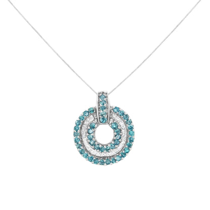 14KT White Gold 1/2 cttw Treated Blue Diamond Round Pendant Necklace (I-J, I1-I2)