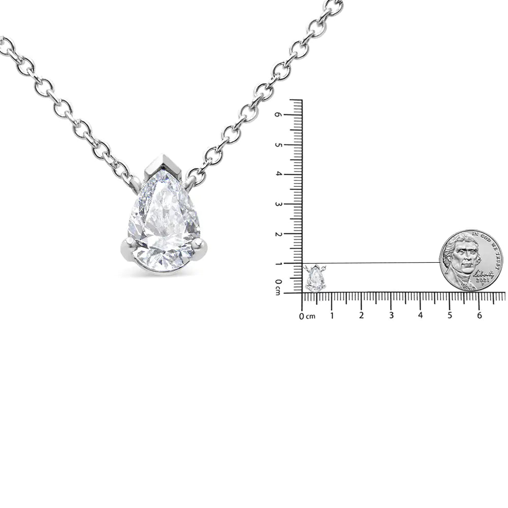 AGS Certified 14K White Gold 1/2 Cttw Diamond Pear 18&quot; Pendant Necklace (H-I Color, VS2-SI1 Clarity)