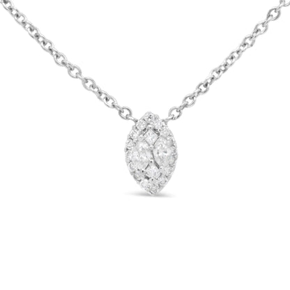 14K White Gold 1/3 Cttw Round Diamond Marquise Shaped Station Necklace - (H-I Color, SI1-SI2 Clarity) - 18&quot;