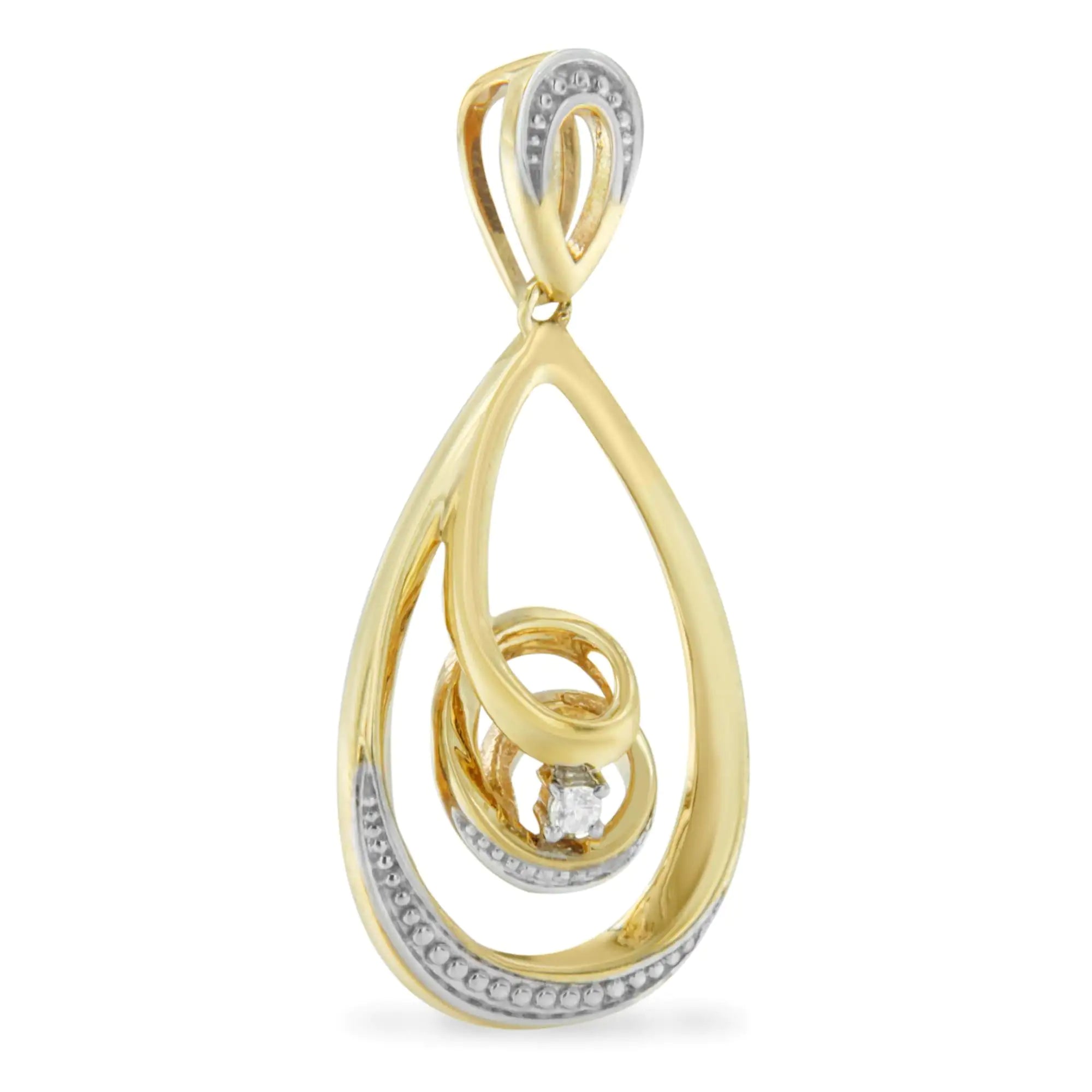 10K Gold Brilliant-Cut Diamond-Accented Open Teardrop Twisted Curl 18&quot; Pendant Necklace (J-K Color, I2-I3 Clarity) - Choice of Gold Colors (10K Yellow Gold)