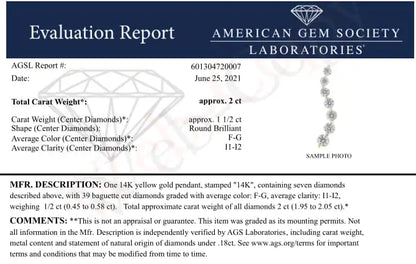 AGS Certified 14K Yellow Gold 2.0 Cttw Baguette and Brilliant Round-Cut Diamond Journey 18&quot; Pendant Necklace (F-G Color, I1-I2 Clarity)