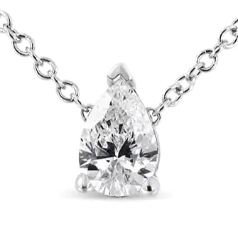 14K White Gold Pear Shape Lab Grown Diamond Solitaire Pendant Necklace (F-G Color, VS2-SI1 Clarity)