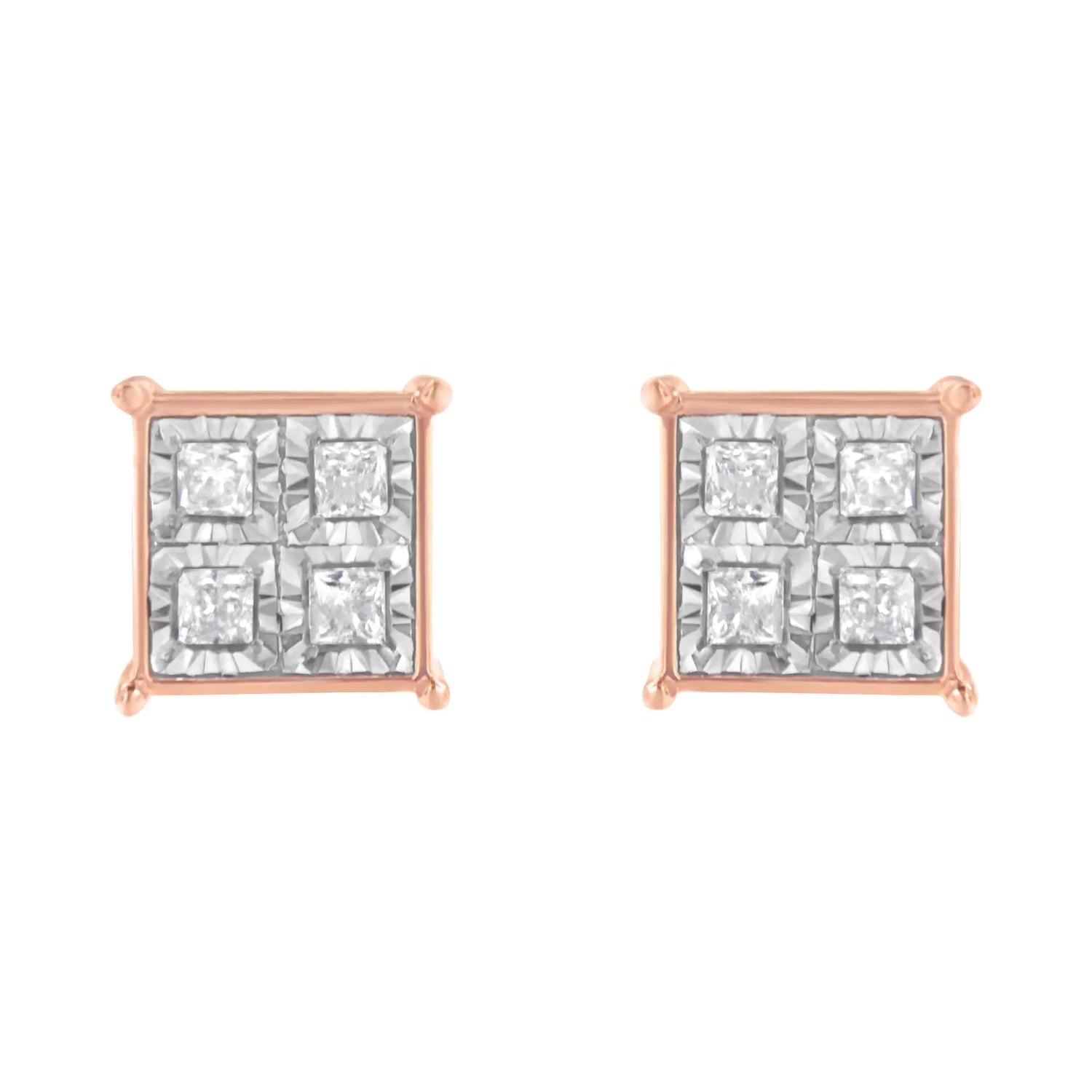 Rose Gold Plated Sterling Silver Diamond Composite Stud Earrings (3/4 cttw, J-K Color, I1-I2 Clarity)