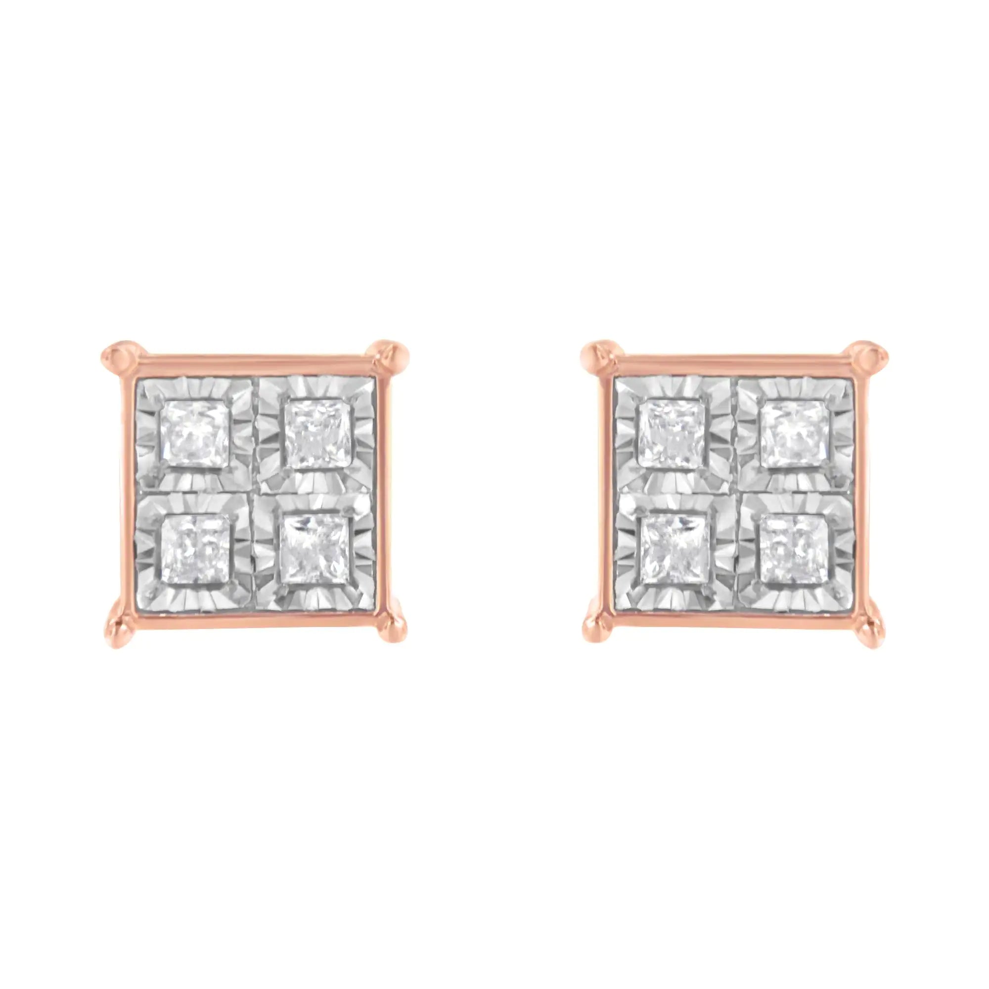 Rose Gold Plated Sterling Silver Diamond Composite Stud Earrings (3/4 cttw, J-K Color, I1-I2 Clarity)