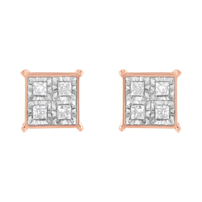 Rose Gold Plated Sterling Silver Diamond Composite Stud Earrings (3/4 cttw, J-K Color, I1-I2 Clarity)