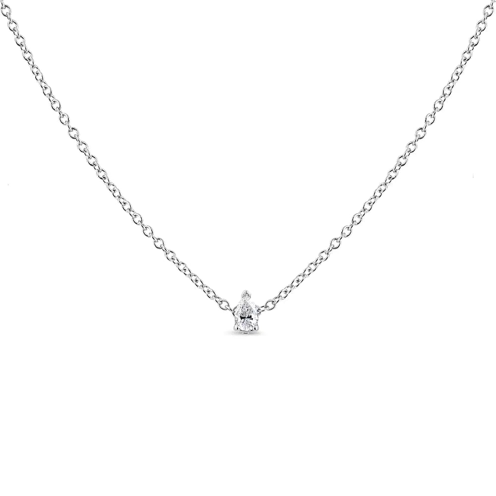 14K White Gold Pear Shape Lab Grown Diamond Solitaire Pendant Necklace (F-G Color, VS2-SI1 Clarity)