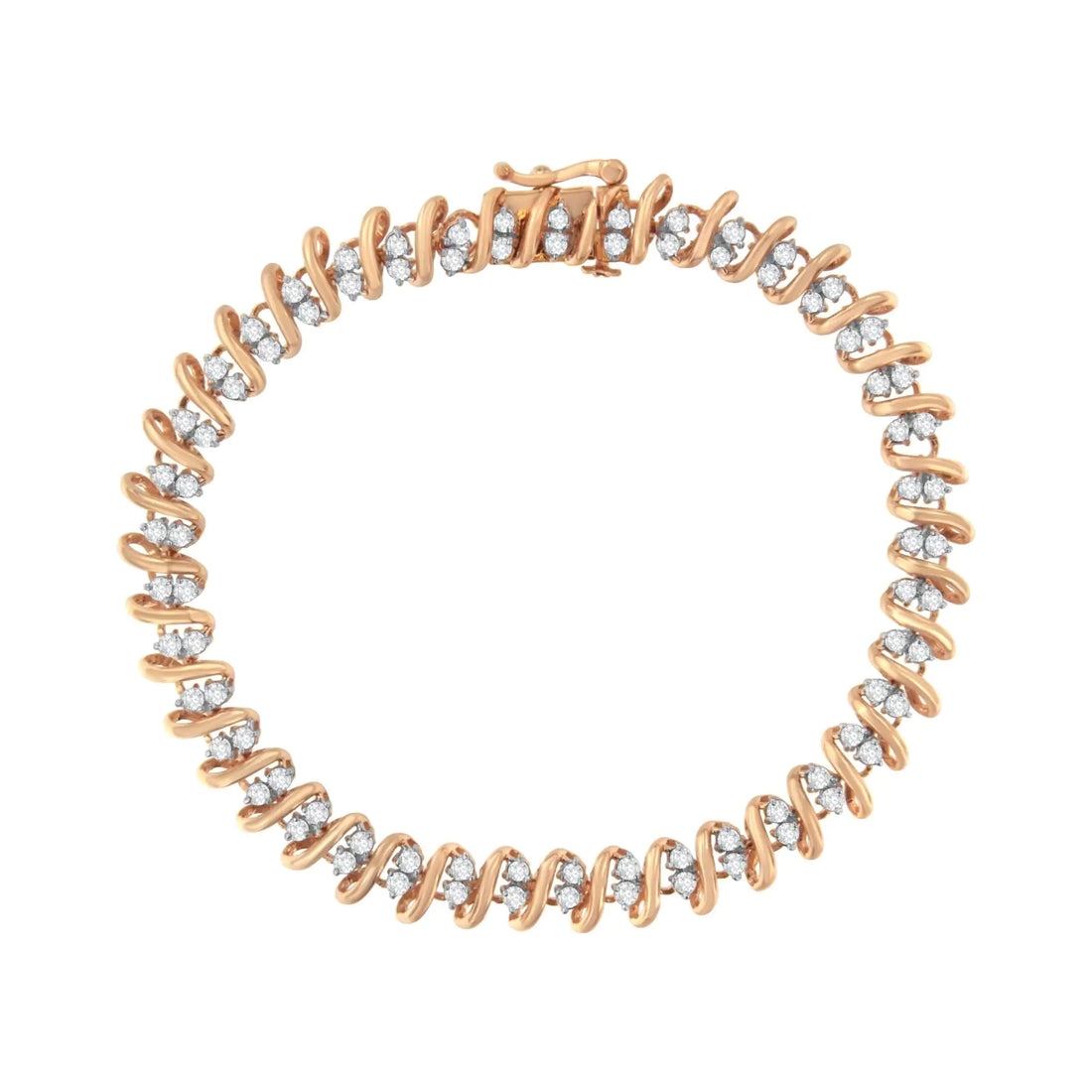 14KT Rose Gold Plated Sterling Silver Diamond S Link Tennis Bracelet (2 cttw, J-K Color, I1-I2 Clarity) - Size 7.5&quot;