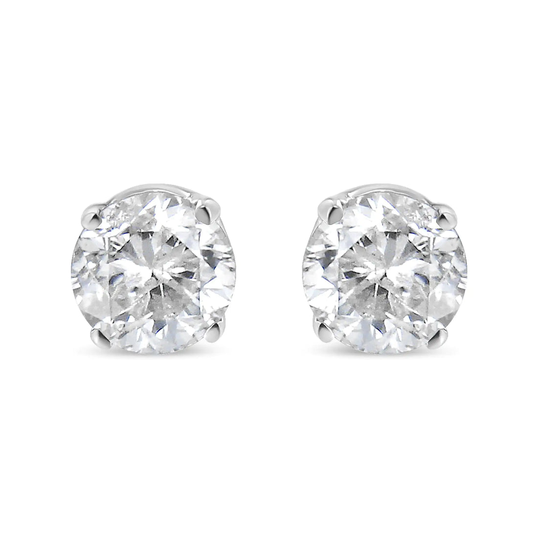 AGS Certified 14K White Gold 1.0 Cttw 4-Prong Set Brilliant Round-Cut Solitaire Diamond Push Back Stud Earrings (G-H Color, SI2-I1 Clarity)