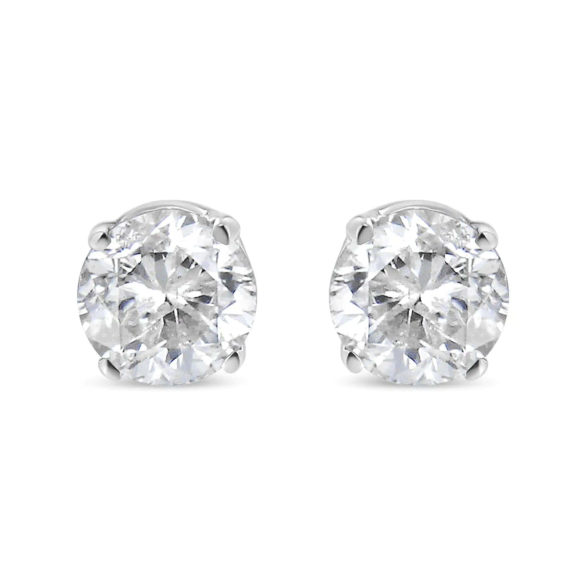 AGS Certified 14K White Gold 1.0 Cttw 4-Prong Set Brilliant Round-Cut Solitaire Diamond Push Back Stud Earrings (G-H Color, SI2-I1 Clarity)