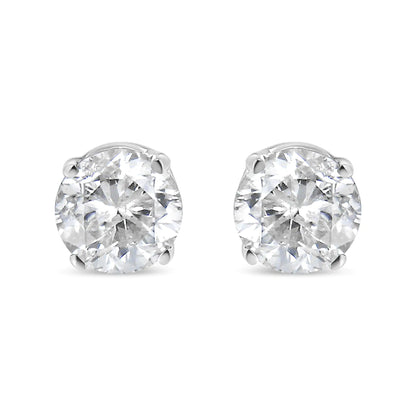 AGS Certified 14K White Gold 1.0 Cttw 4-Prong Set Brilliant Round-Cut Solitaire Diamond Push Back Stud Earrings (G-H Color, SI2-I1 Clarity)