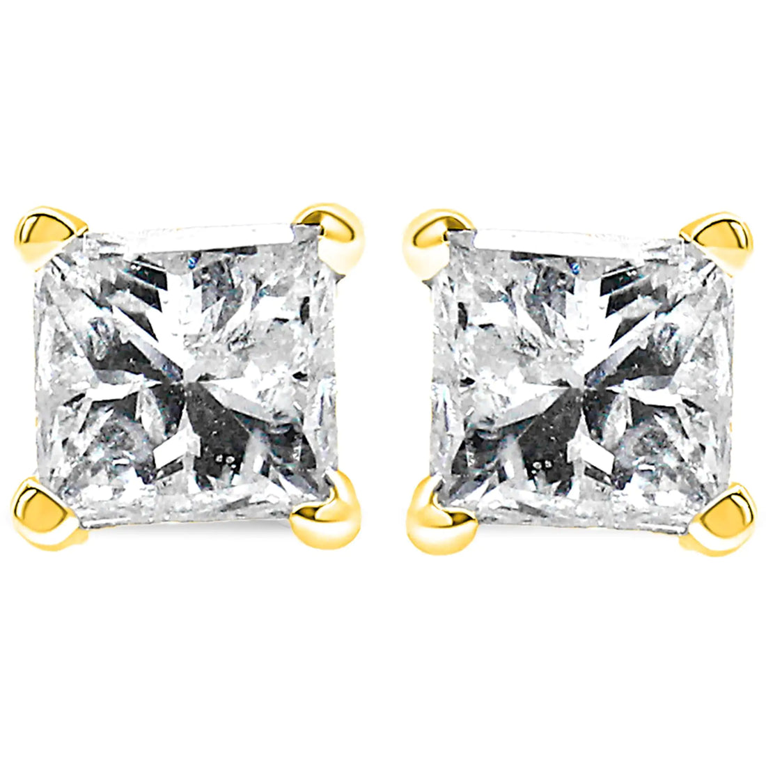 14K Yellow Gold 1/2 Cttw Princess-Cut Square Near Colorless Diamond Classic 4-Prong Solitaire Stud Earrings (H-I Color, I1-I2 Clarity)