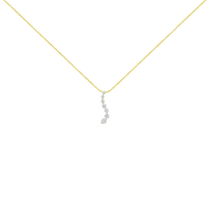 AGS Certified 14K Yellow Gold 2.0 Cttw Baguette and Brilliant Round-Cut Diamond Journey 18&quot; Pendant Necklace (F-G Color, I1-I2 Clarity)