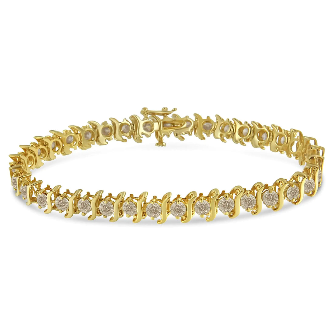 14K Yellow Gold-Plated .925 Sterling Silver 6.0 cttw Classic Round-Cut Diamond &quot;S&quot; Link Bracelet (J-K Color, I1-I2 Clarity) - Size 7.5&quot;