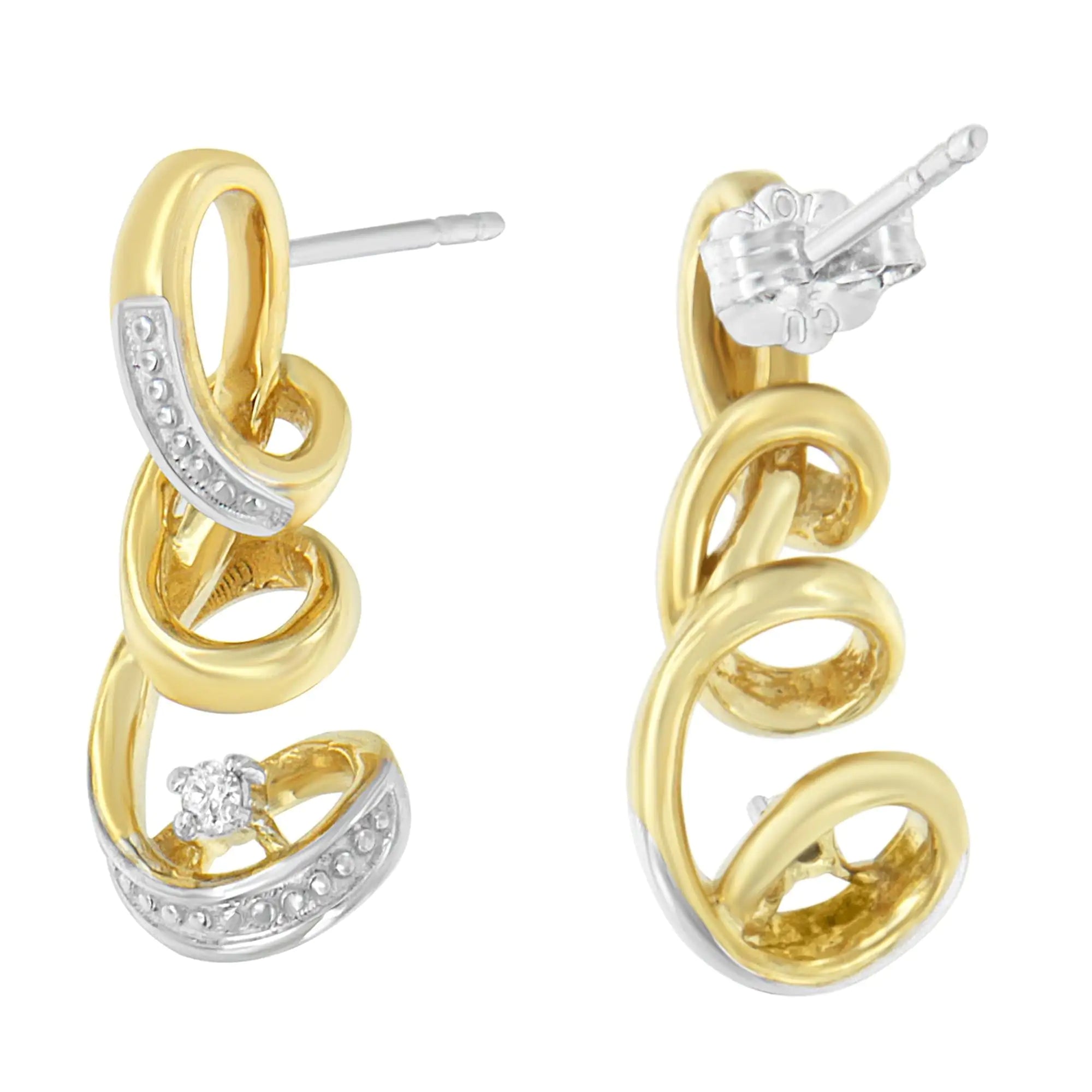 Espira 10K Two Tone Gold Round cut Diamond Earring (0.05 cttw, J-K Color, I2-I3 Clarity)