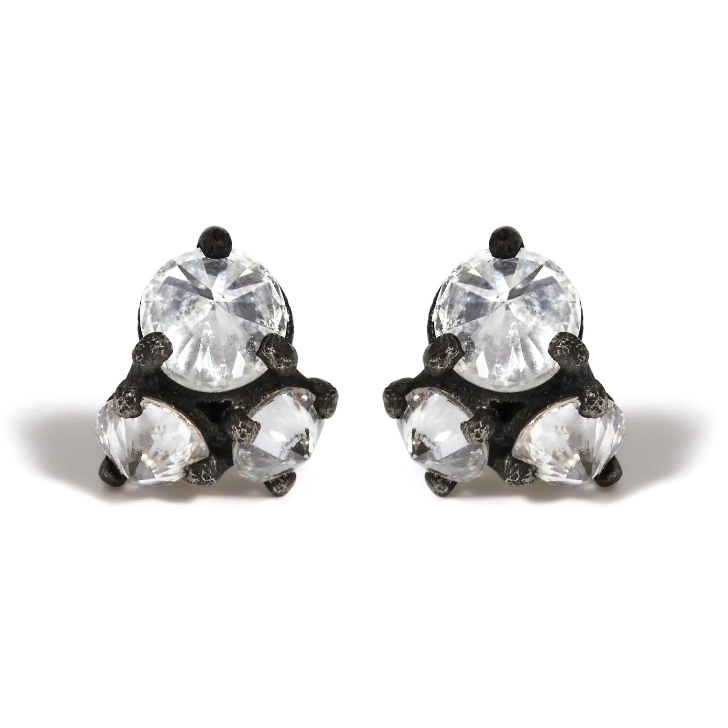 14K Yellow Gold and Black Oxidized Reverse Set 1 1/4 Cttw Diamond Trio Stud Earrings (I-J Color, I1-I2 Clarity)