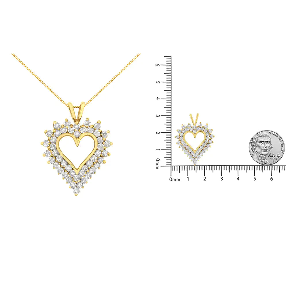 14K Yellow Gold Plated .925 Sterling Silver Brilliant-Cut Diamond Open Heart 18&quot; Pendant Necklace (K-L Color, I1-I2 Clarity)