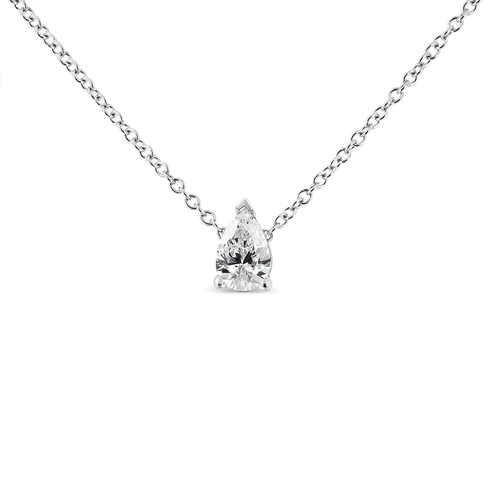 14K White Gold Pear Shape Lab Grown Diamond Solitaire Pendant Necklace (F-G Color, VS2-SI1 Clarity)