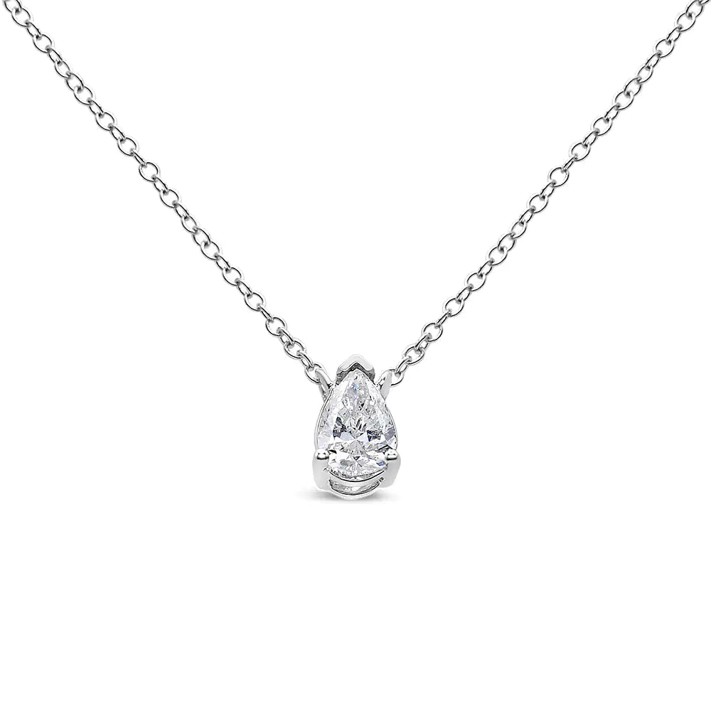 14K White Gold 1/5 Cttw Pear Shape Solitaire Diamond 18&quot; Pendant Necklace (G-H Color, VS2-SI1 Clarity)