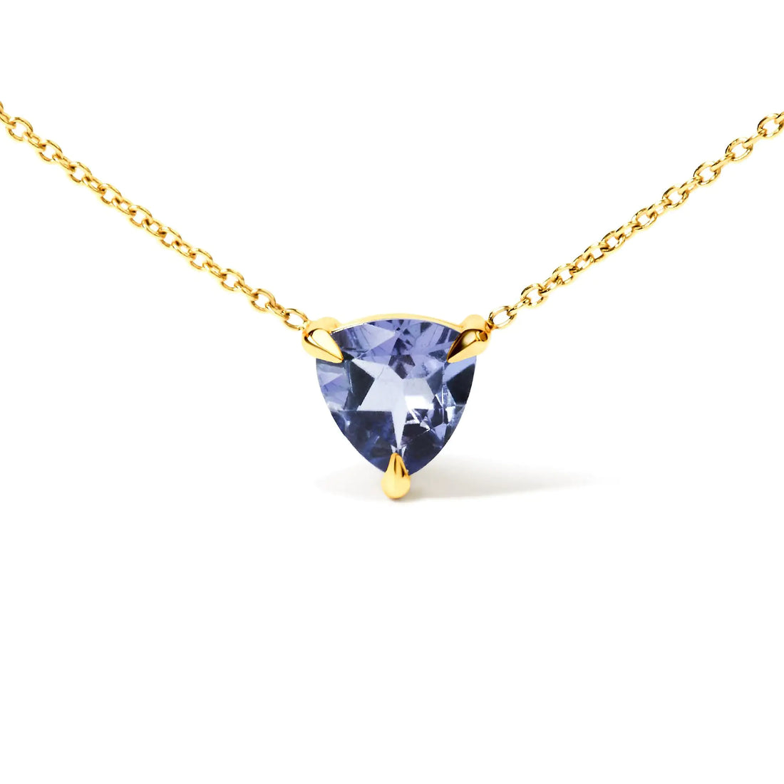 14k Yellow Gold 3-Prong Martini Set Blue Tanzanite Trillion Solitaire 18&quot; Pendant Necklace