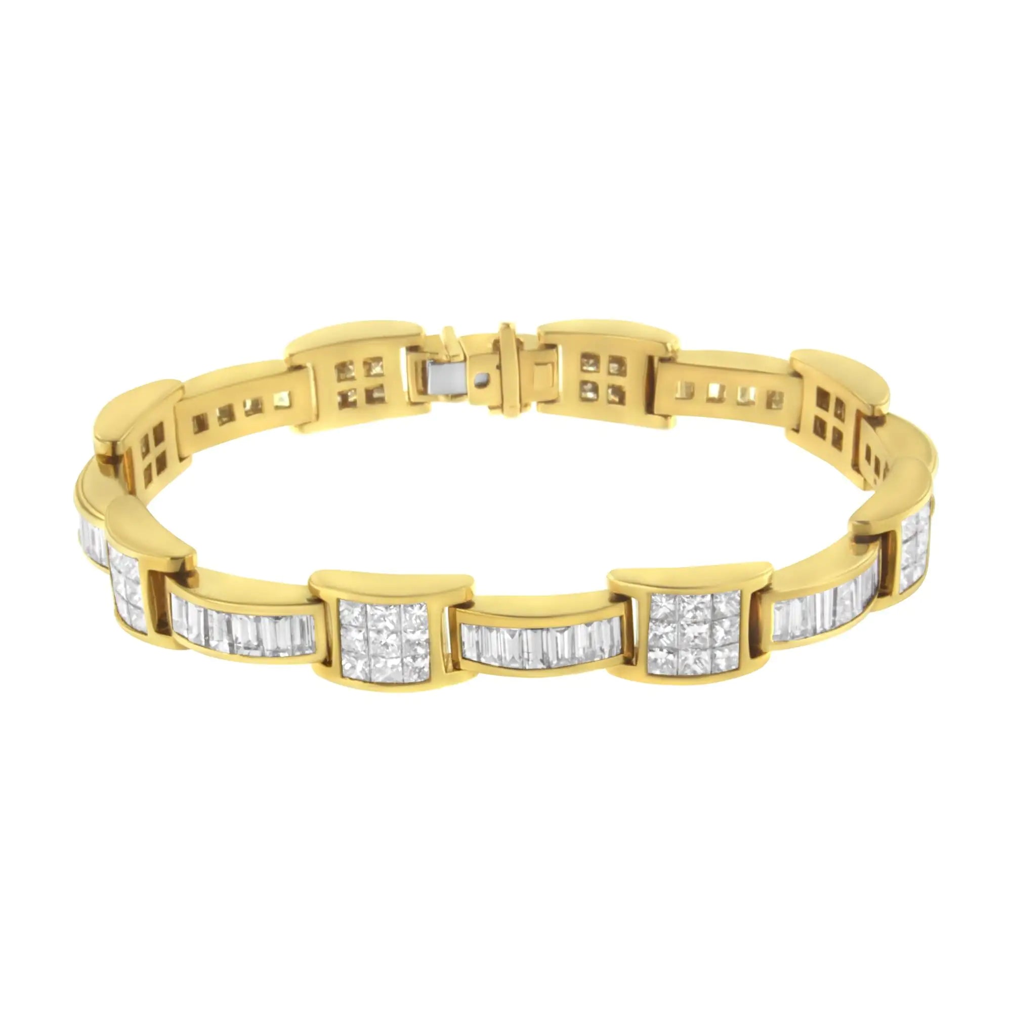 14K Yellow Gold Princess and Baguette-Cut Diamond Box-Link Bracelet(10.75 cttw,G-H Color,VS2-SI1 Clarity)