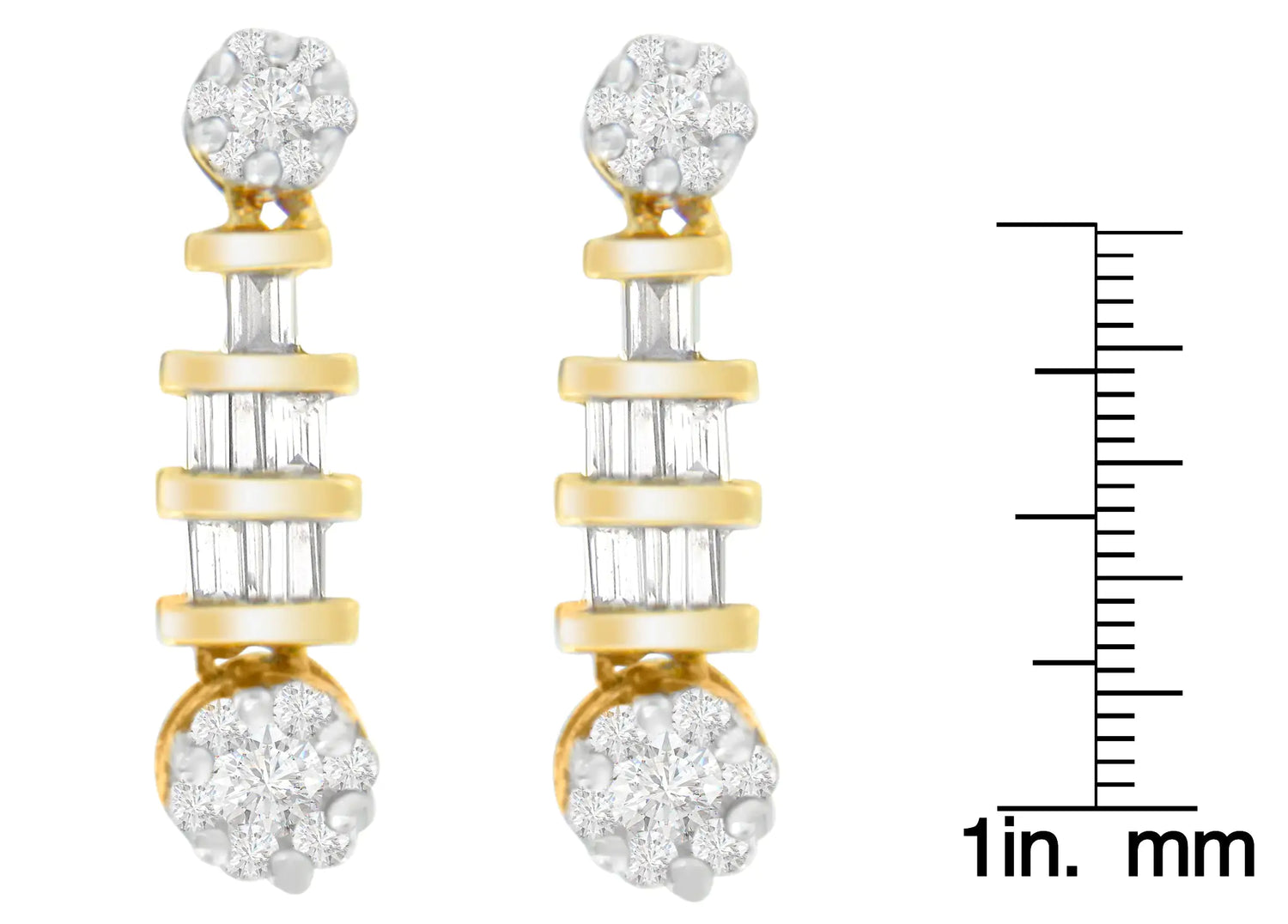 14K Yellow Gold 3/4ct. TDW Round and Baguette-cut Diamond Earrings(H-I,SI1-SI2)