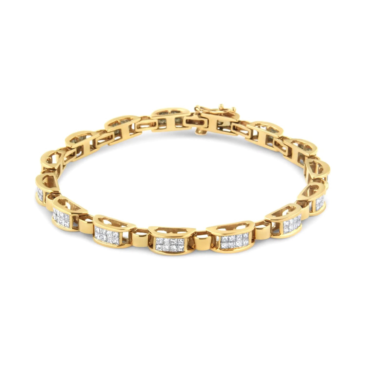 14K Yellow Gold 2 1/2 Cttw Princess-Cut Diamond Link Tennis Bracelet (H-I Color, SI2-I1 Clarity) - 7.25&quot;