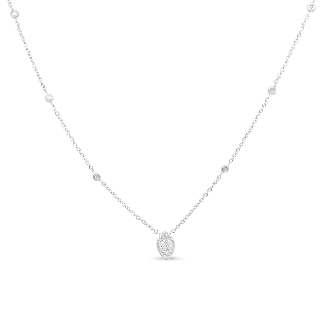 14K White Gold 1/3 Cttw Round Diamond Marquise Shaped Station Necklace - (H-I Color, SI1-SI2 Clarity) - 18&quot;