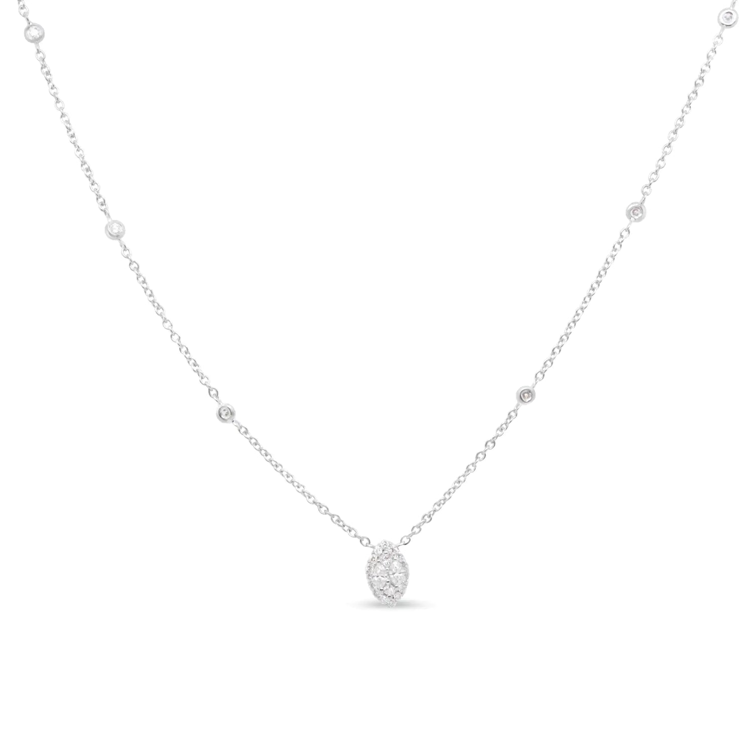 14K White Gold 1/3 Cttw Round Diamond Marquise Shaped Station Necklace - (H-I Color, SI1-SI2 Clarity) - 18&quot;