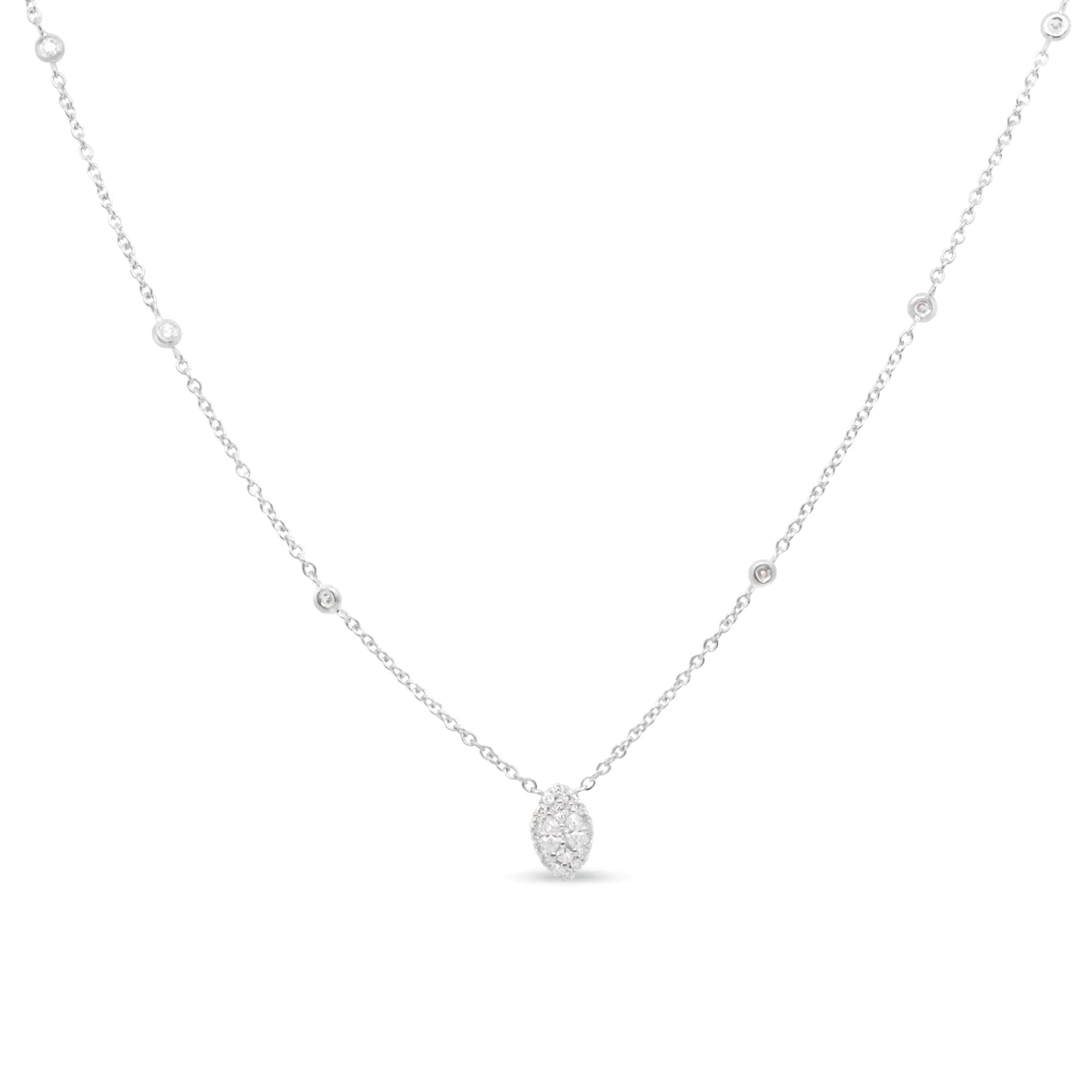 14K White Gold 1/3 Cttw Round Diamond Marquise Shaped Station Necklace - (H-I Color, SI1-SI2 Clarity) - 18&quot;