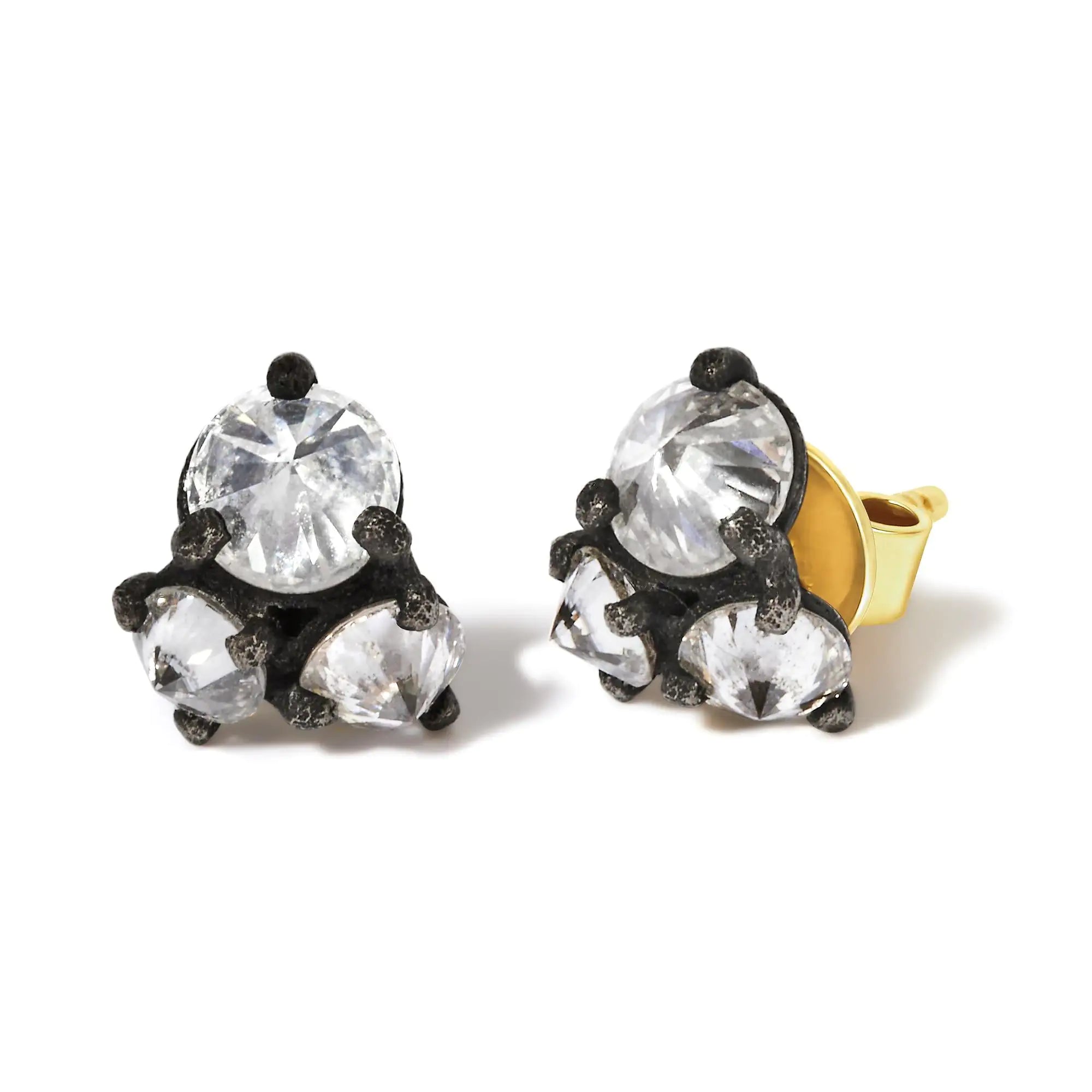 14K Yellow Gold and Black Oxidized Reverse Set 1 1/4 Cttw Diamond Trio Stud Earrings (I-J Color, I1-I2 Clarity)