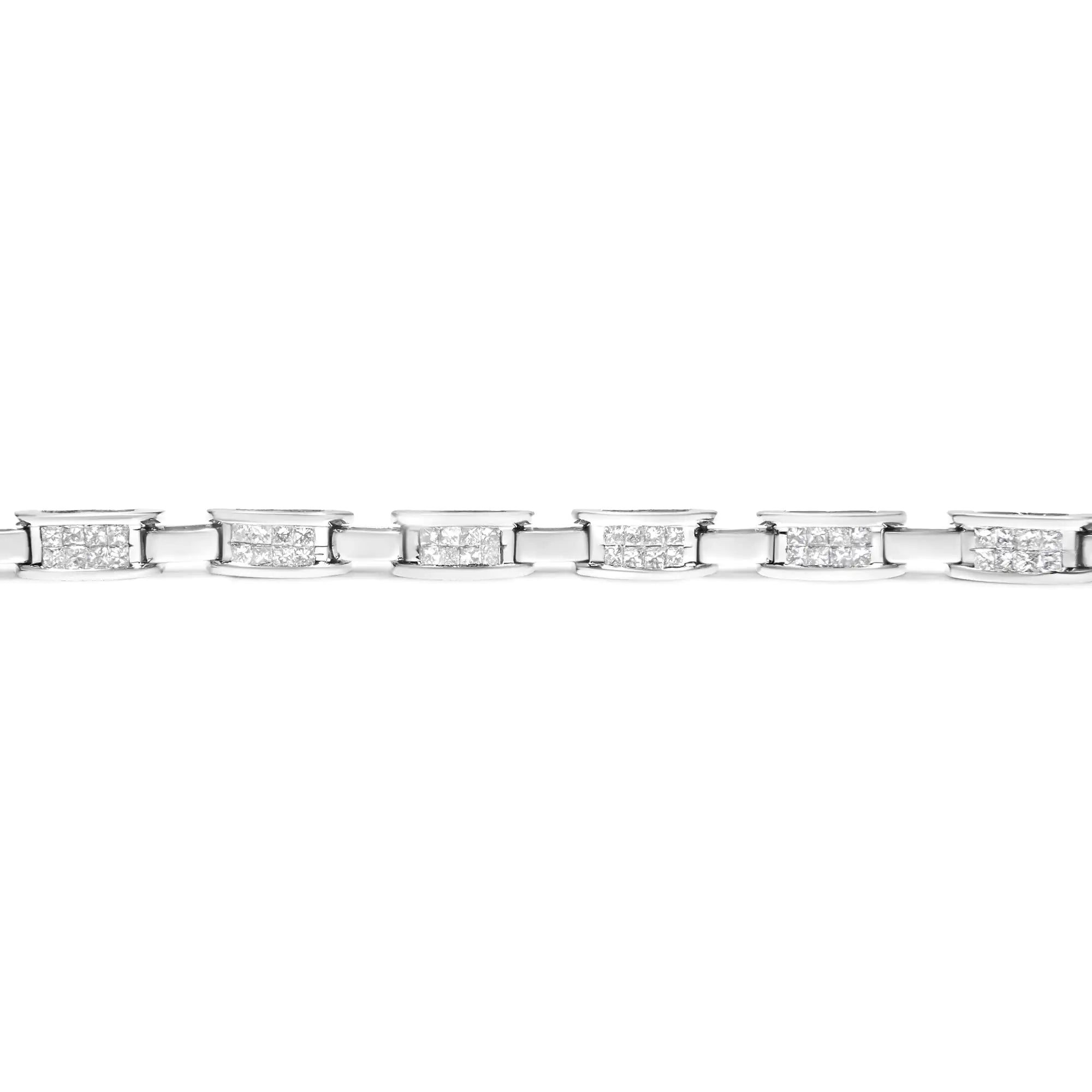 14K White Gold 2.0 Cttw Princess Cut Invisible Set Diamond Rectangular Link Bracelet (I-J Color, I1-I2 Clarity) - 7.25&quot;