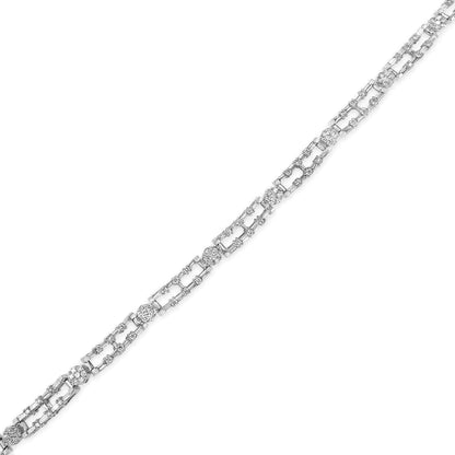 AGS Certified 14K White Gold 8 1/2 Cttw Diamond Alternating Bar and Floral Cluster Link 18&quot; Choker Necklace (G-H Color, SI2-I1 Clarity)