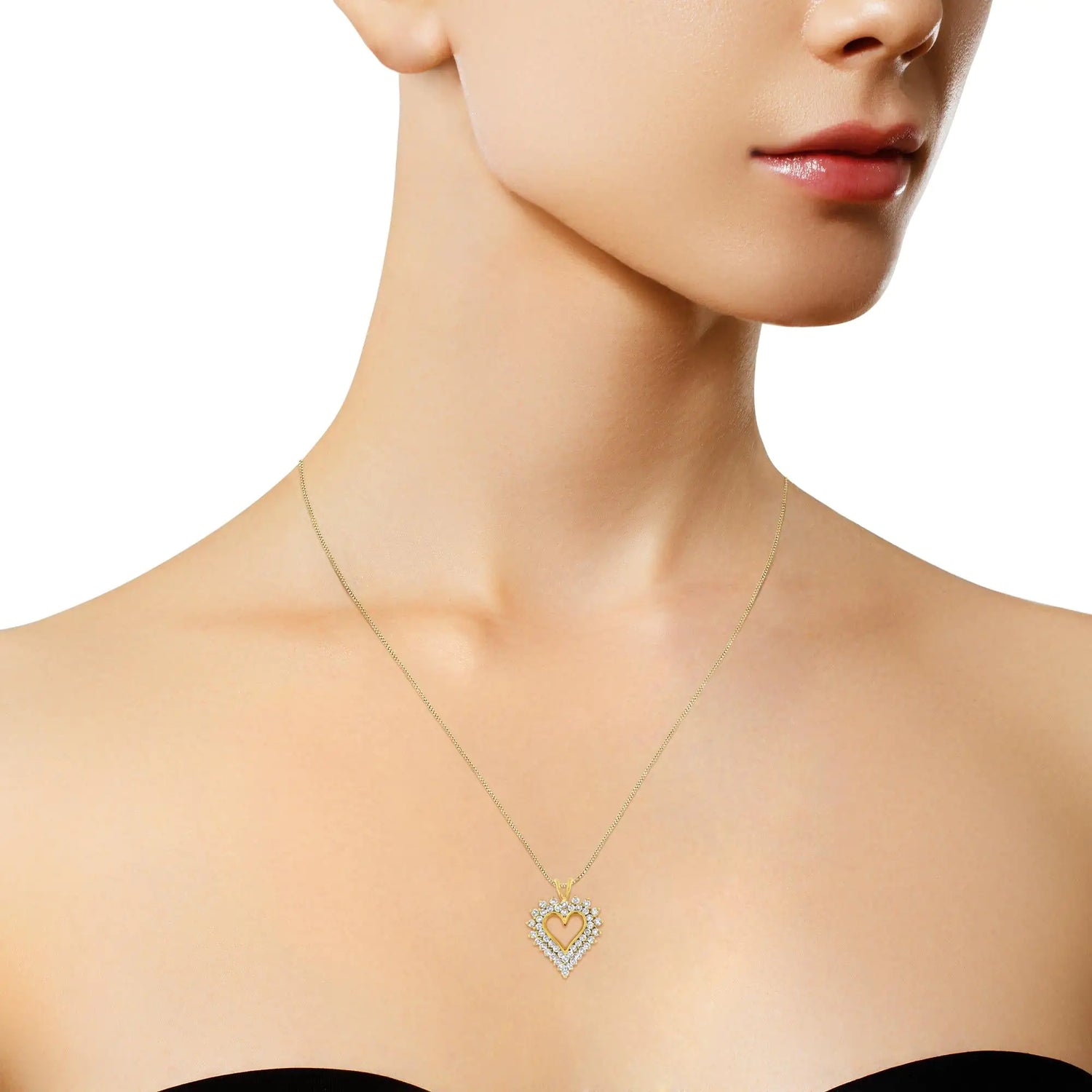 14K Yellow Gold Plated .925 Sterling Silver Brilliant-Cut Diamond Open Heart 18&quot; Pendant Necklace (K-L Color, I1-I2 Clarity)