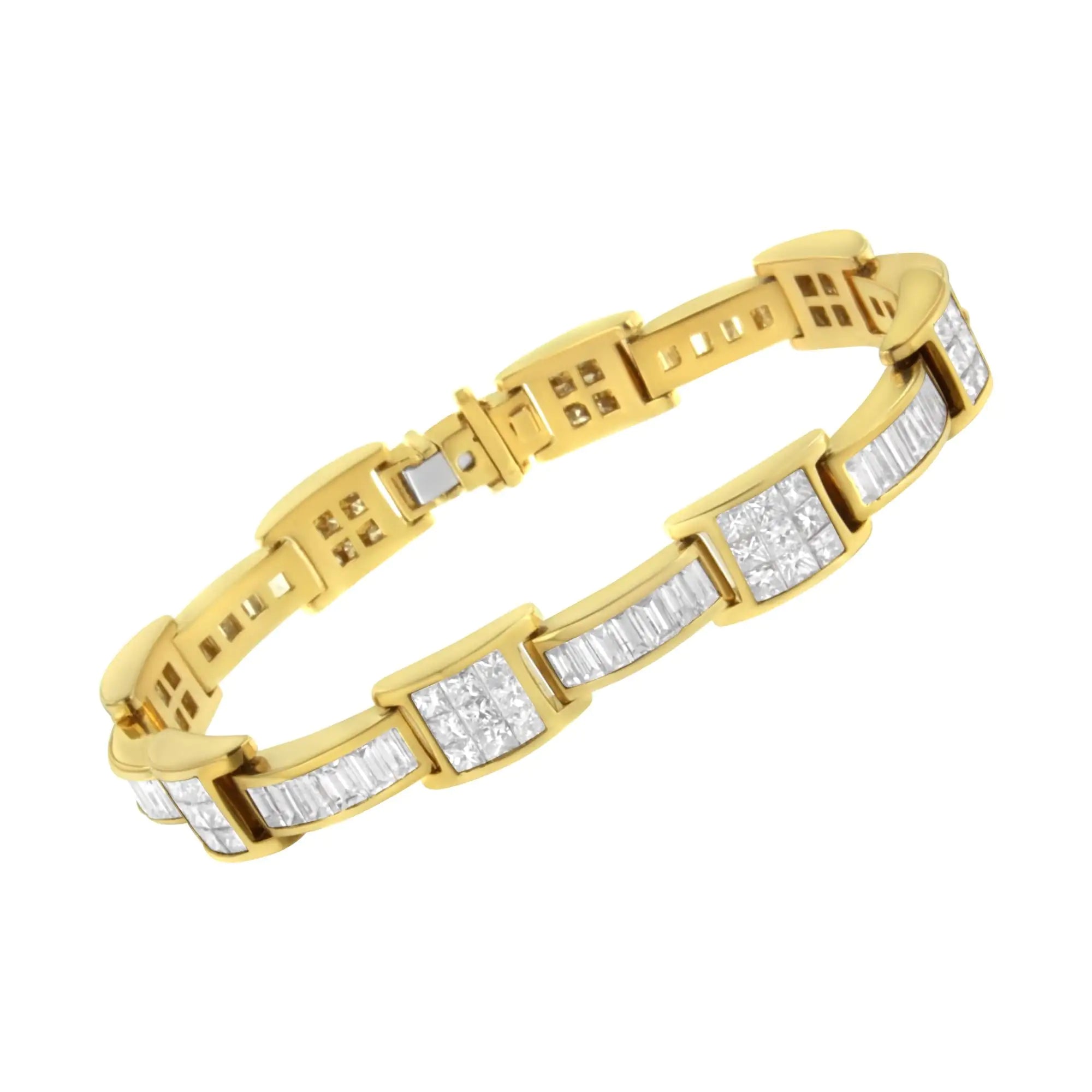 14K Yellow Gold Princess and Baguette-Cut Diamond Box-Link Bracelet(10.75 cttw,G-H Color,VS2-SI1 Clarity)