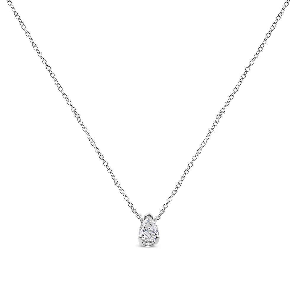 14K White Gold 1/5 Cttw Pear Shape Solitaire Diamond 18&quot; Pendant Necklace (G-H Color, VS2-SI1 Clarity)