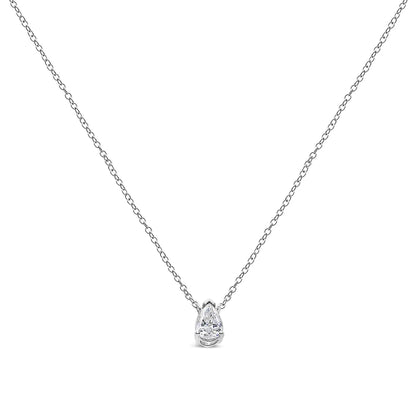 14K White Gold 1/5 Cttw Pear Shape Solitaire Diamond 18&quot; Pendant Necklace (G-H Color, VS2-SI1 Clarity)