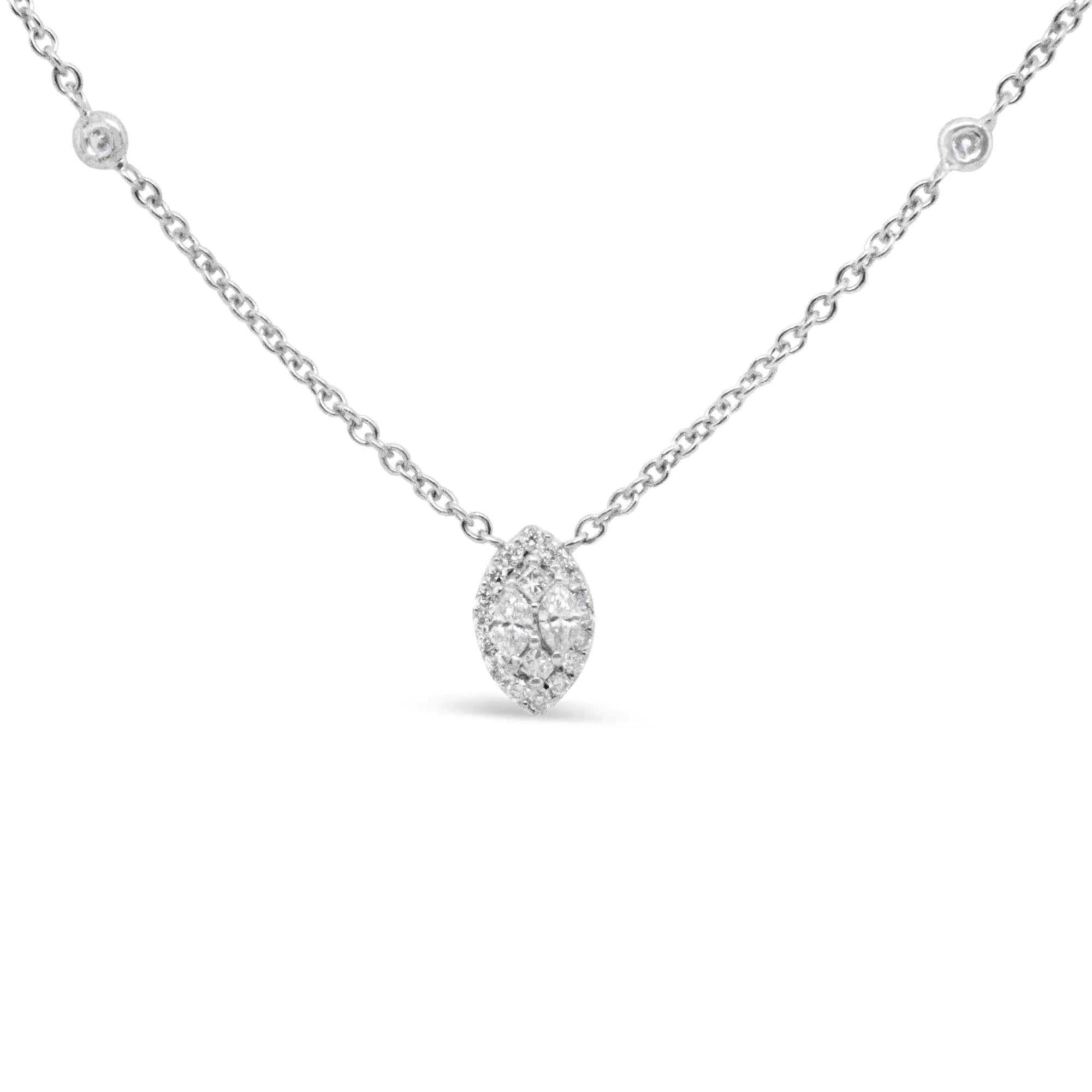 14K White Gold 1/3 Cttw Round Diamond Marquise Shaped Station Necklace - (H-I Color, SI1-SI2 Clarity) - 18&quot;