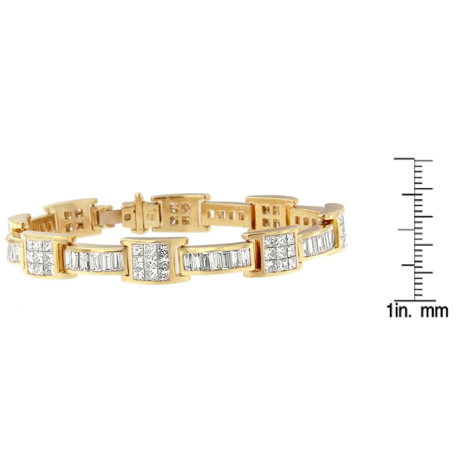 14K Yellow Gold Princess and Baguette-Cut Diamond Box-Link Bracelet(10.75 cttw,G-H Color,VS2-SI1 Clarity)